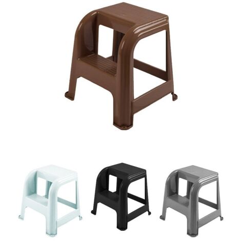 JARDIN202 - Taburete con escalón de Plástico Multiusos y Resistente – Asiento Elevador dos Peldaños (Topo)
