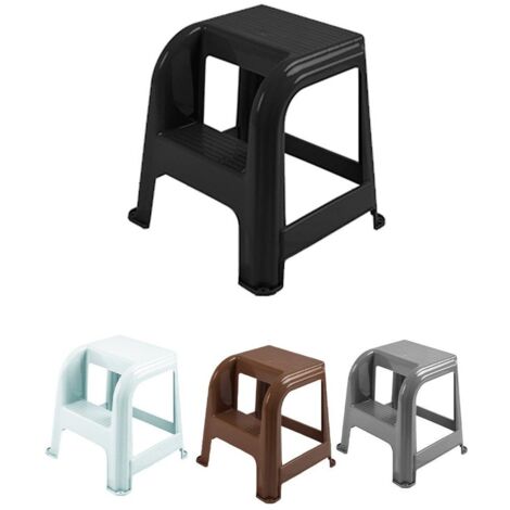JARDIN202 - Taburete con escalón de Plástico Multiusos y Resistente – Asiento Elevador dos Peldaños (Negro) (1/5)