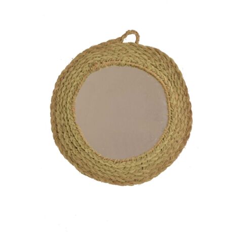 JARDIN202 - Espejo de Esparto Pared Decorativo con Fibras Naturales – Espejo Redondo Vintage  Pequeño (Sin flecos) (1/5)