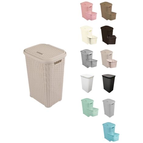 Cesto Ropa Sucia Pongotodo con Tapa y Asas Cesta Colada Plástico Ratán Cubo Ropa Sucia Ventilado Baño Dormitorio 38L/60L (1/5)