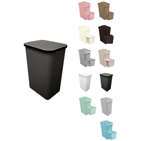 JARDIN202 - Pongotodo Diseño Rattan para Colada - Cesto Para la Ropa Sucia 60 litros (Negro)