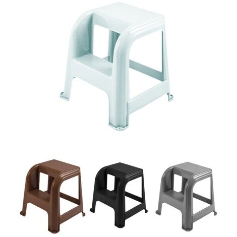 JARDIN202 - Taburete con escalón de Plástico Multiusos y Resistente – Asiento Elevador dos Peldaños   (Blanco)