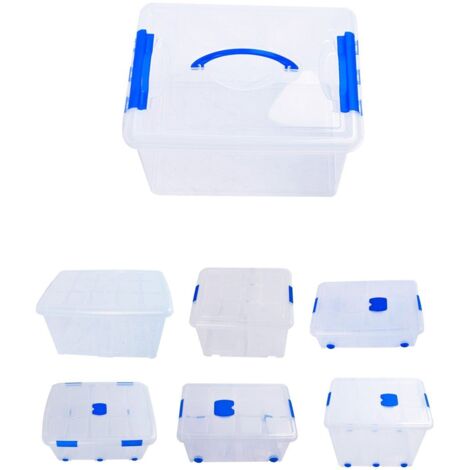 JARDIN202 - Cajas de Almacenaje Ordenación de plástico Transparentes con Tapa Azul Con y Sin Ruedas Ropa, Libro, Juguestes Pack 6 uds (12L)