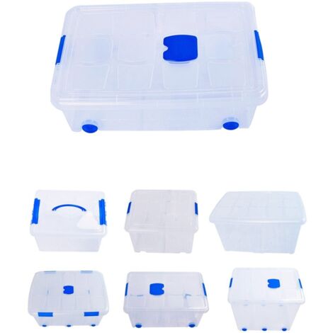 JARDIN202 - Cajas de Almacenaje Ordenación de plástico Transparentes con Tapa Azul Con y Sin Ruedas Ropa, Libro, Juguestes Unidad (36L)