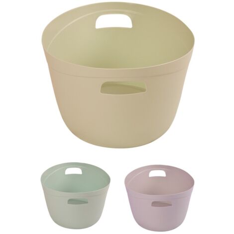 JARDIN202 - Cesta Multiusos 22L con Asas - Cesto de Plástico Ovalada  22L (Crema)