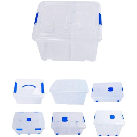 JARDIN202 - Cajas de Almacenaje Ordenación de plástico Transparentes con Tapa Azul  Con y Sin Ruedas  Ropa, Libro,  Juguestes  Pack 2 uds (35L)