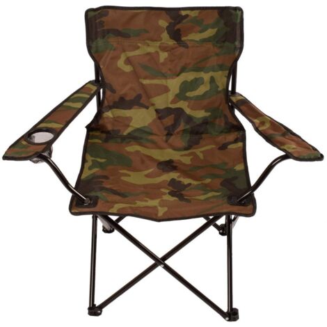 JARDIN202 - Silla de Camping plegable con Portavasos  Metal y lona  80x80x50 cm   (Militar)