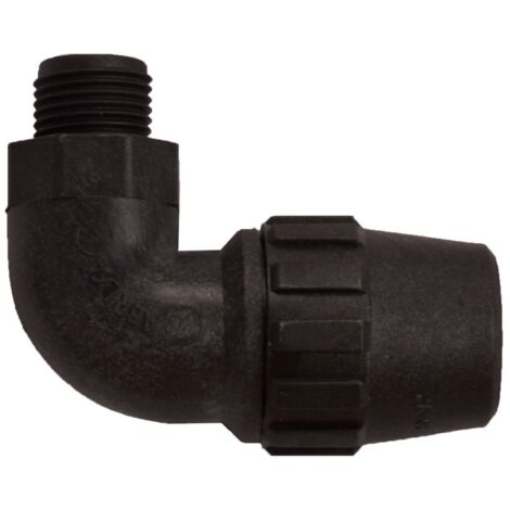 JARDIN202 - Codo Rosca Macho de Polietileno para Tubería de Riego por Goteo - Varias Medidas  20mm X 1/2" (Pack 5 uds)