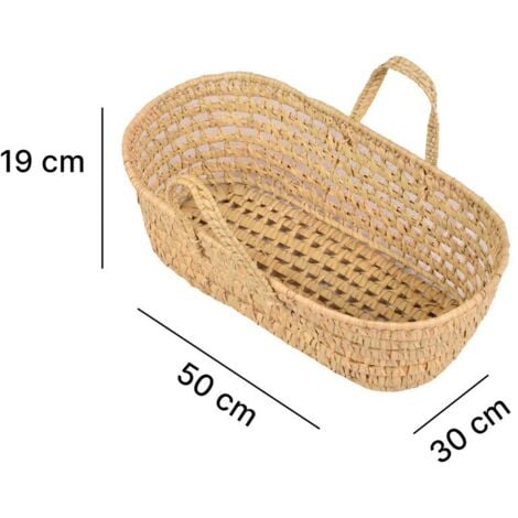 JARDIN202 - Cesta de Mimbre Almacenaje Multiusos  – Cesto Cambiador con asa - Capazo de mimbre Moisés  30x50x19 cm -