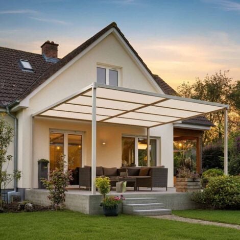 TECPLAST Toile Pergola Blanc Crème 3x3 m LP506PR - Garantie 5 ans - Bâche Pergola ou Tonnelle étanche en PVC pour terrasse