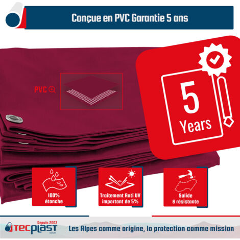 Bâche De Toiture TECPLAST LP506TO – 4x6 M, PVC 100% étanche, œillets Laiton Tous Les 300 Mm, Anti-UV, Garantie 5 Ans