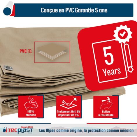 Lona Pérgola Beige oscuro 3x3 m - Garantía de 5 años TECPLAST - LP506PR