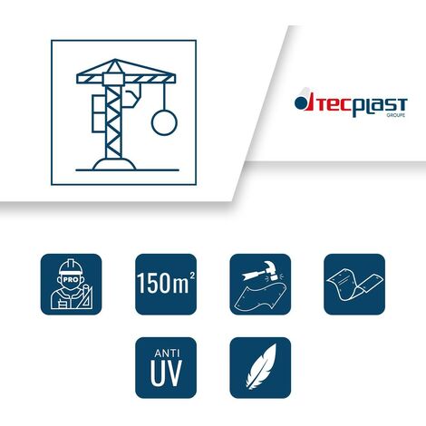 TECPLAST Filet d'échafaudage Blanc 3,07x50 m 50EC - Qualité PRO - Filet de protection d'échafaudage pour chantier - Pare-gravats