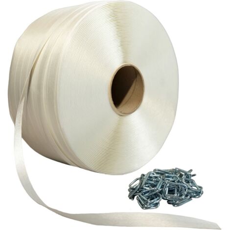 TECPLAST Pack 1 Feuillard de cerclage fil à fil PFF1 13 mm x 1100 m + 250 Boucles - Feuillard textile Haute Résistance 375kg