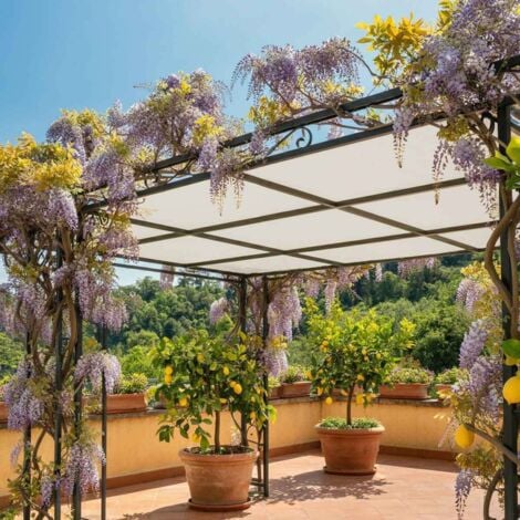 TECPLAST Toile Pergola Blanc Crème 3x4 m LP640PR - Garantie 8 ans - Bâche Pergola ou Tonnelle étanche en PVC pour terrasse - 3