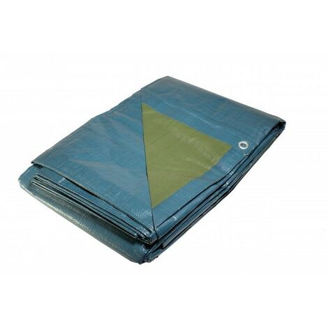 KALEMBAL Bâche Industrielle 4x5 m - Résistante - Etanche - Anti-UV - Bleue et verte - Oeillets (1/3)