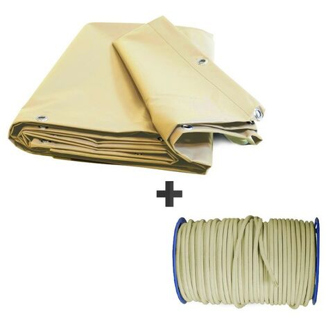 KALEMBAL Pack Bâche Pergola 15m2 Prêt à l'emploi (1 bâche pergola ivoire ultra résistante + 1 sandow élastique) (1/5)