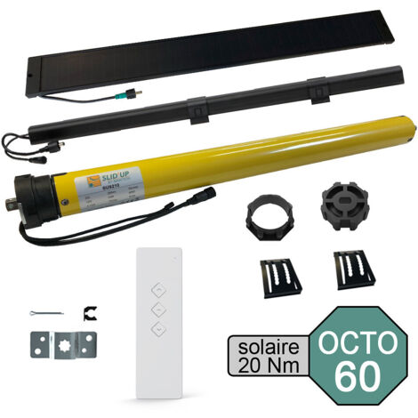 Prolenta Premium – Kit motorisation radio solaire pour volet roulant Ø 45 mm – Couple 20 Nm – Charge max 40 kg – Adaptateur tube octogonal Ø 60 mm