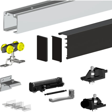 Slid'Up By Mantion – Pack premium SLID'UP 160 pour porte coulissante jusqu'à 1000 mm – rail aluminium 1,94 m – poids max 60 kg – finition anodisée noire