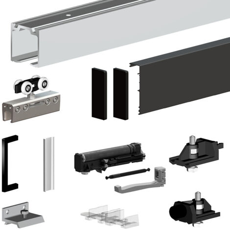 Pack premium SLID'UP 190 pour porte en verre coulissante - rail 1,94 m - 100 kg - noir