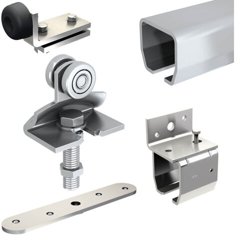 Slid'Up By Mantion – Système coulissant pour porte extérieure 40 mm max – Rail 1,95 m en acier galvanisé – Poids max 140 kg – Montures réglables