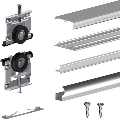 Kit SLID'UP 230 aluminium anodisé naturel pour 2 portes de placard coulissantes 19 mm - rail 1,8 m - 70 kg