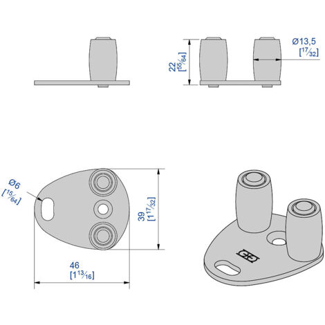 Guide sur platine à visser pour porte jusqu'à 90 kg