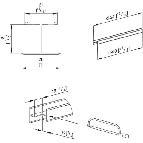 Profil en H SLID'UP 220 pour porte 18 mm - 1,8 m - or