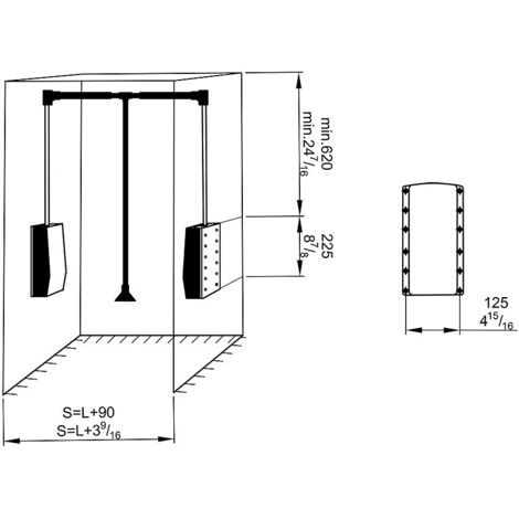 Elévateur de penderie escamotable en acier - boîtier argent - largeur dressing 920-1240 mm