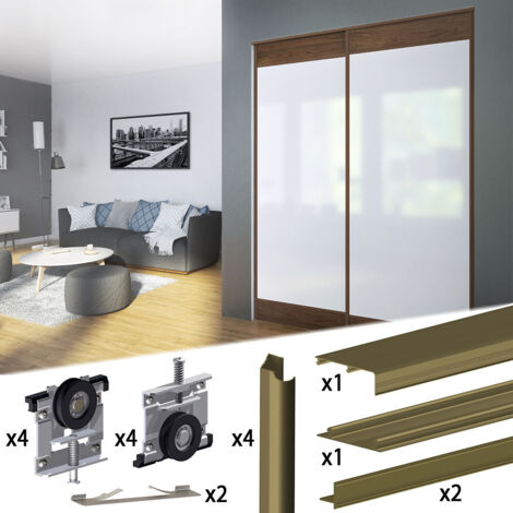 Kit SLID'UP 220 aluminium anodisé bronze pour 2 portes de placard coulissantes 18 mm - rail 1,8 m - 70 kg