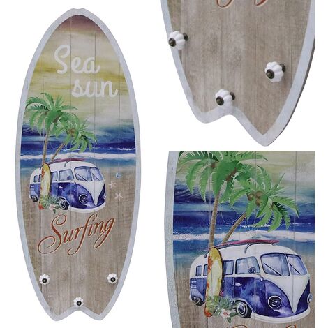 Melko Plankenschild Surfboard 100 cm mit Kleiderhaken Holzbild Surfbrett Wandbild Surfing (1/4)