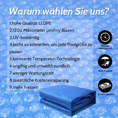 Melko Pool Solarfolie Solarplane Abdeckplane Poolheizung Wärmeplane Blau 600x400cm Schwimmbadabdeckung PVC-Abdeckung Wärmeabdeckung Kunststoffösen PVC