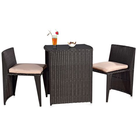 Melko Gartenmöbel 3er Set Schwarz Poly Rattan Sitzgarnitur Gartenbar