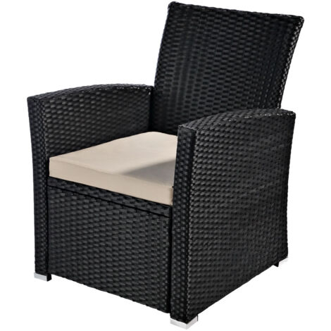 Melko Gartenstuhl Schwarz Liegestuhl Rattan Ruhesessel Relaxsessel Garten Sessel 