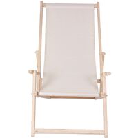 Campingliege mit Armlehne Holz Freizeitliege Beige Terassenliege Strandliege 