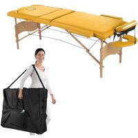 Melko Table de massage Profi 3 zones en bois, pliable et réglable en hauteur, jaune - avec housse de protection