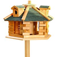 Melko – Nichoir hexagonal avec toit en bardeaux de bitume – Distributeur de nourriture en bois – Dimensions 48 x 33 cm – Prétraité pour extérieur