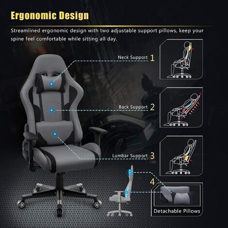 Intimate Wm Heart Gaming Stuhl Racing Burostuhl Schreibtischstuhl Gamer Hoch Rucken Ergonomischer Stoff Stuhl Grau