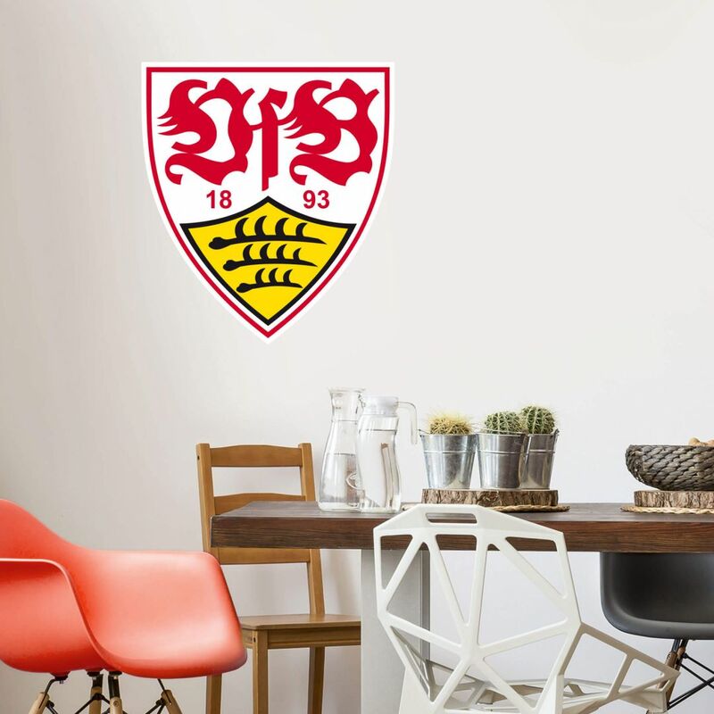 40x45cm Wandbild Fußballverein 1893 VfB Wandtattoo Rot Stuttgart selbstklebend Fußball Wappen Logo Gelb