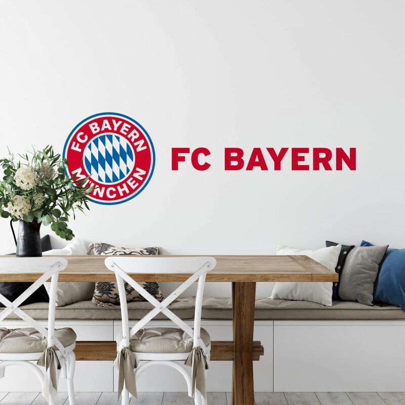 Wandbild Fußball FC Schriftzug München Logo + Bayern FCB Wandtattoo München 60x19cm