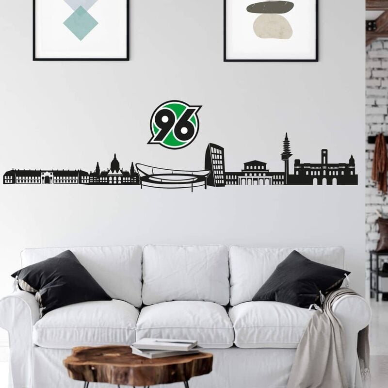 Fußball Wandtattoo Hannover 96 Stadt Skyline Schwarz Retro Logo Rund  Aufkleber Wandbild selbstklebend 120x20cm