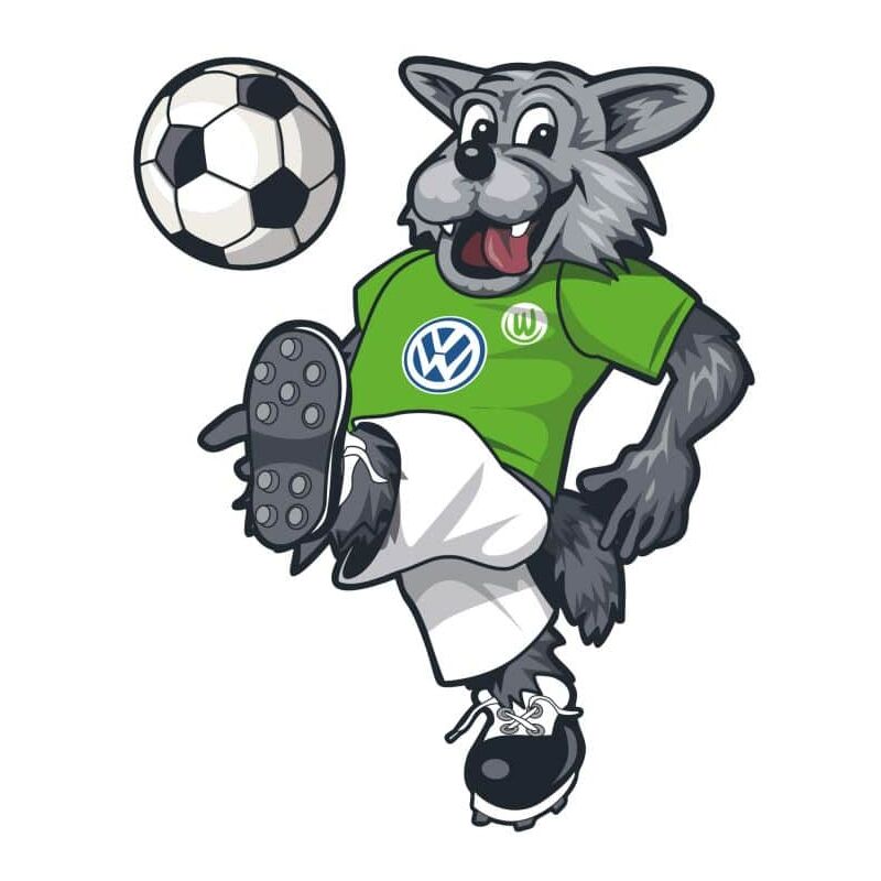 Fußball Wandtattoo VfL Maskottchen Wandbild selbstklebend in Verein Bundesliga Trikot Wölfi Wolfsburg 30x38cm