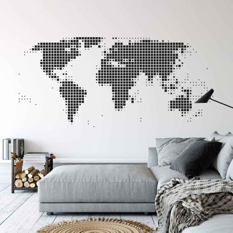 150x70cm Aufkleber selbstklebend große Weltkarte Dots Punkte Wandtattoo abstrakt