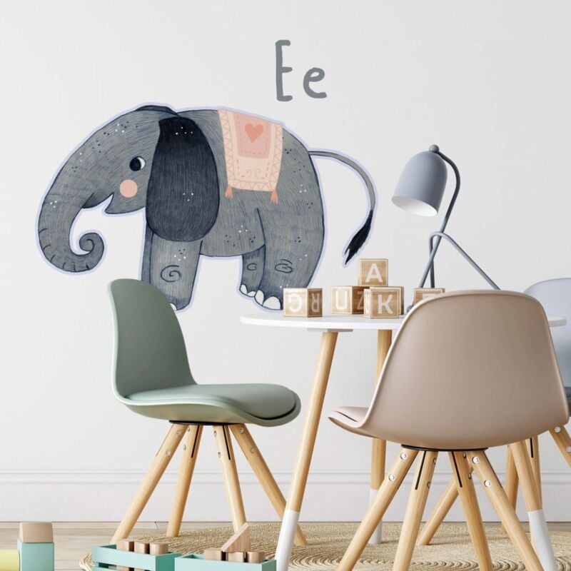 E Wanddeko Grauer Kinderzimmer selbstklebend Klebebilder Wandtattoo 25x20cm -Loske Buchstabe Elefant