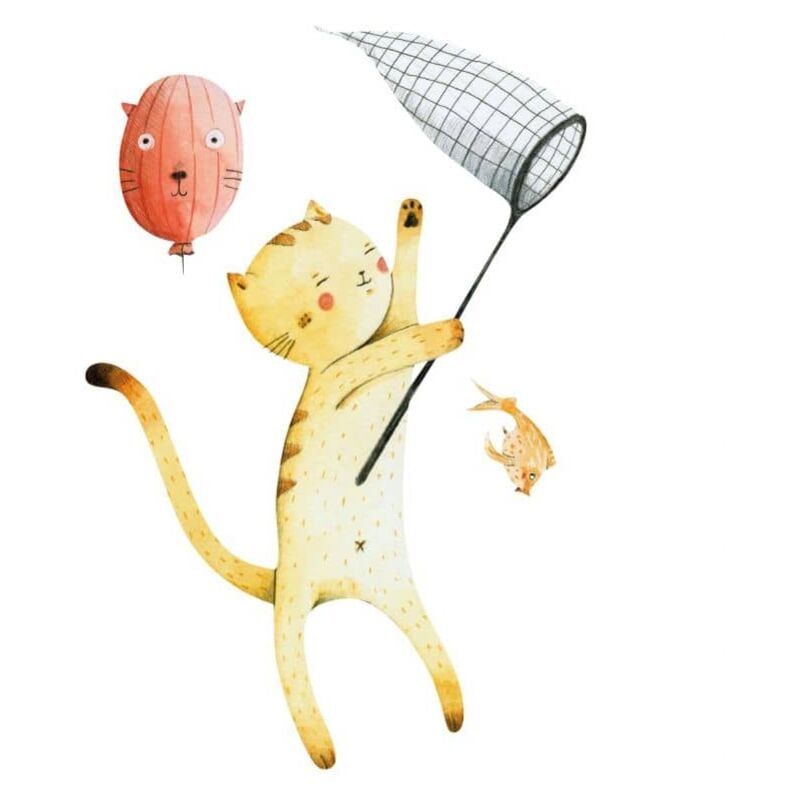 Bunte Tierwelt Katze mit Ballon Kinderzimmer -Loske Wanddeko Wandtattoo selbstklebend 27x40cm Klebebilder
