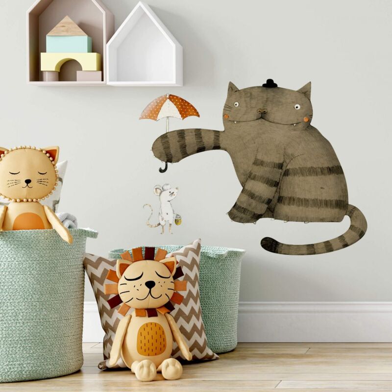Freunde Katze und Maus selbstklebend Wandtattoo Kinderzimmer -Loske 60x46cm Klebebilder Wanddeko