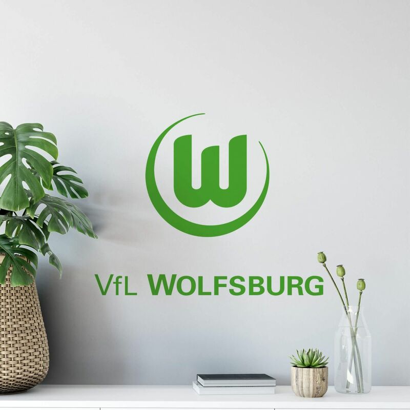 Fußball Wandtattoo Logo selbstklebend 40x27cm Schriftzug Verein VfL Wolfsburg Wandbild Bundesliga Aufkleber