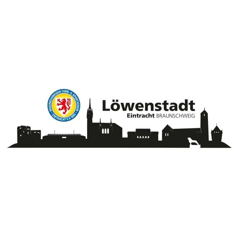 Fußball Wandtattoo Eintracht Braunschweig Löwenstadt Skyline Schwarz Logo  bunt Wandbild selbstklebend 120x26cm | Wandtattoos