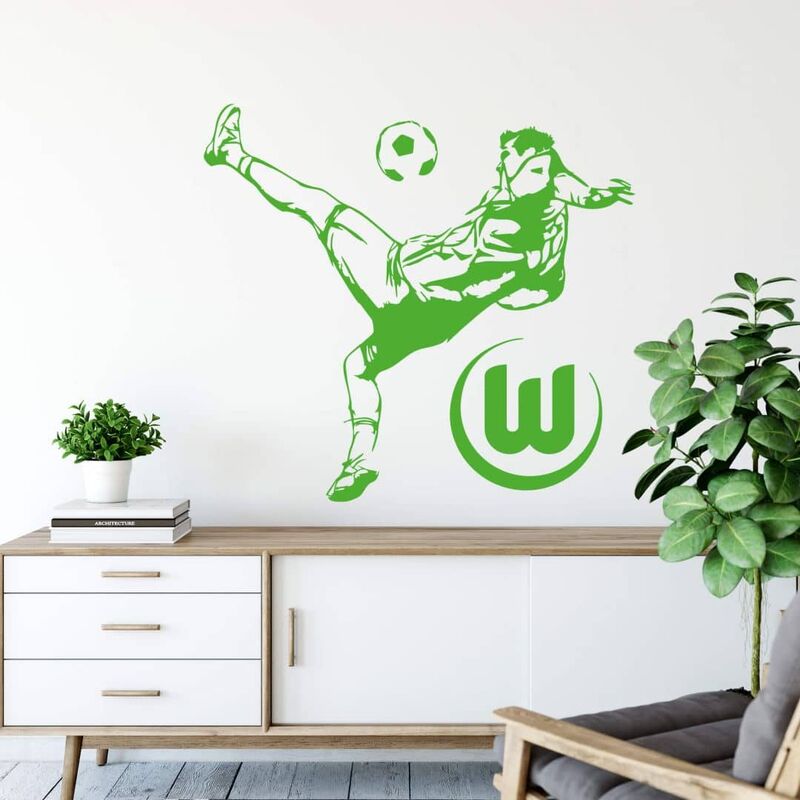 Fußball Wandtattoo VfL Fußballspieler Wohnzimmer Aufkleber Wolfsburg 50x46cm Logo selbstklebend Wandbild