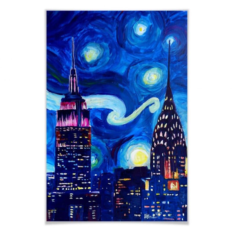 Wanddeko Gogh Nacht 30x24cm Stil New bei York Wandposter van Poster